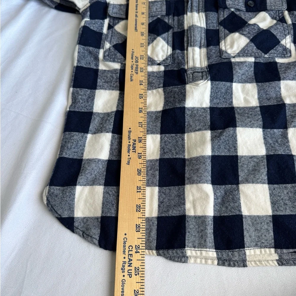 J. Crew Women XS navy blue white gingham plaid 1/4 zip jacket‎ Shacket cabincore